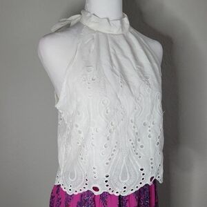 SHEIN White Eyelet Halter Blouse